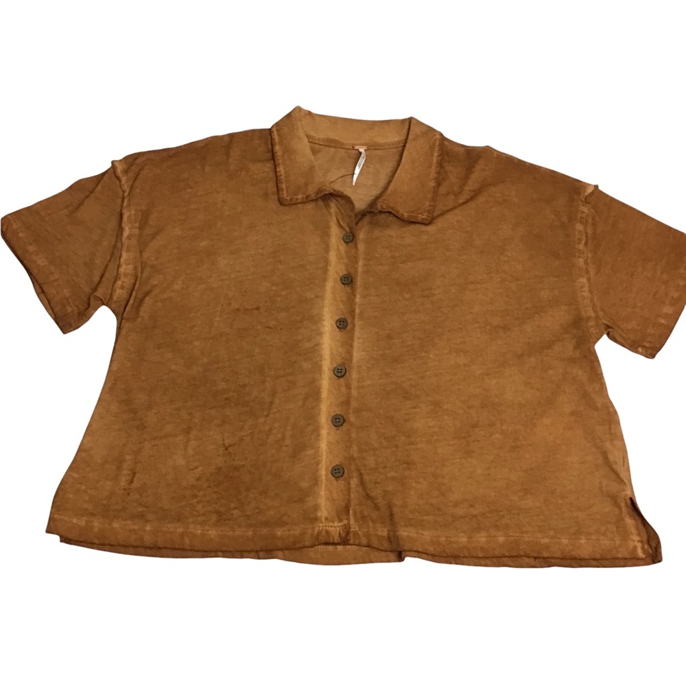 NWT FREE PEOPLE Weekend Rush Copper button down crop